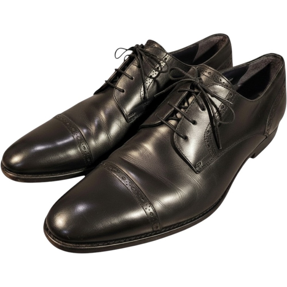 Ermenegildo Zegna Fatto A Mano Black Leather Cap Toe Brogue Oxfords Mens 13 US
